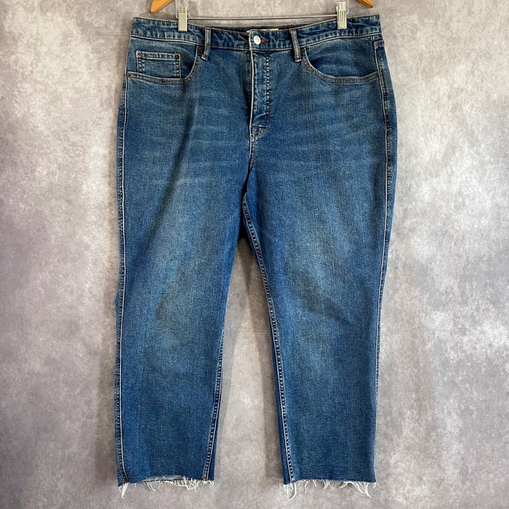 We The Free Thirty-Five Curvy Jeans Womens 35 Blue Raw Hem High Rise OB1520400